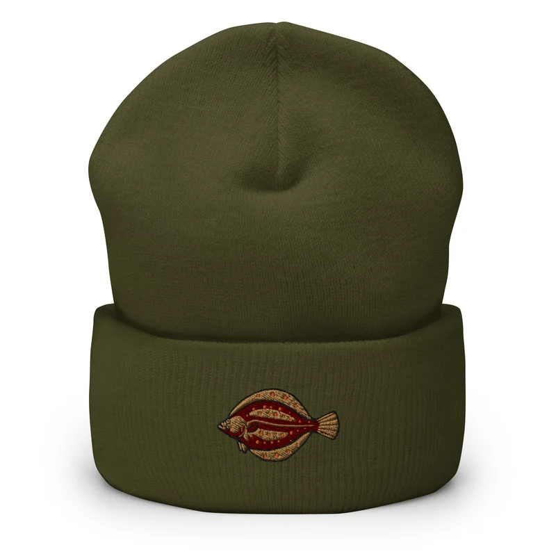 Umgeschlagene Beanie Scholle Stickerei