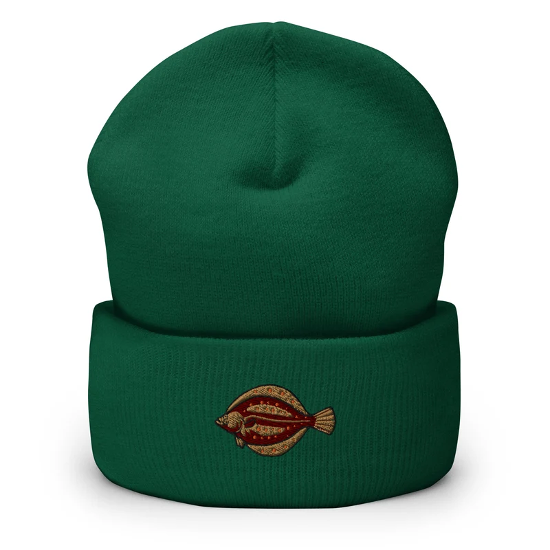 Umgeschlagene Beanie Scholle Stickerei