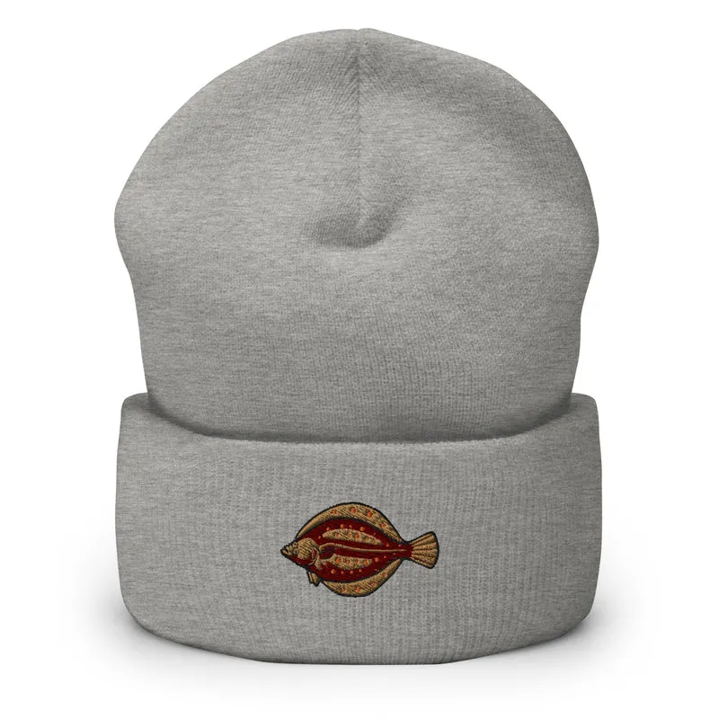 Umgeschlagene Beanie Scholle Stickerei