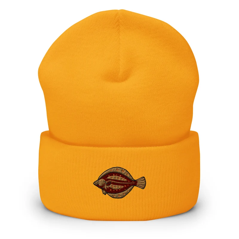 Umgeschlagene Beanie Scholle Stickerei