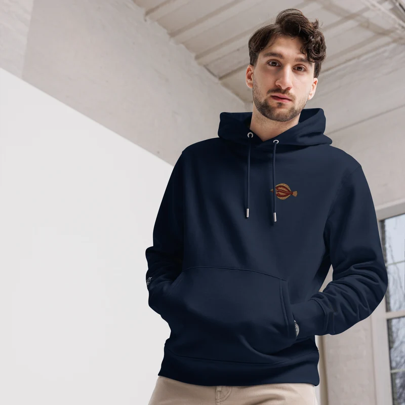 Umweltfreundlicher Unisex-Kapuzenpullover Scholle Stickerei
