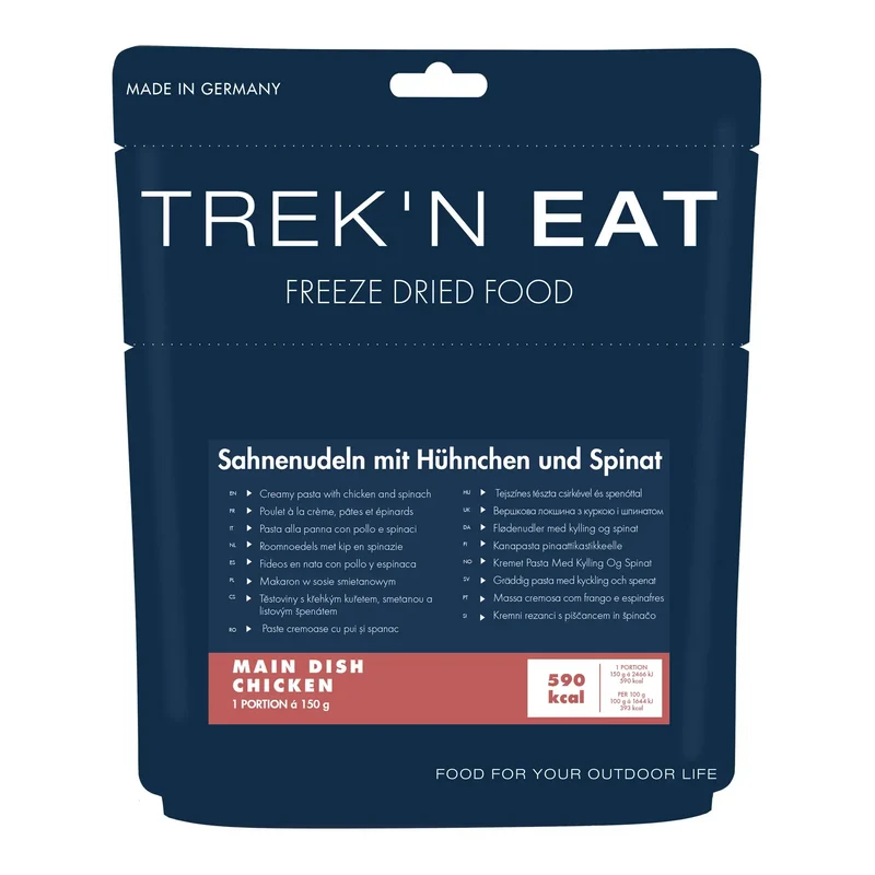 Sahnenudeln mit Hühnchen und Spinat
