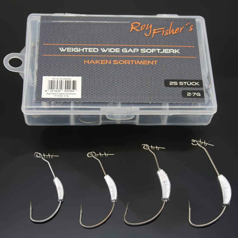 Roy Fisher's Weighted Wide Gape Soft Jerk Haken Sortiment 2-7g