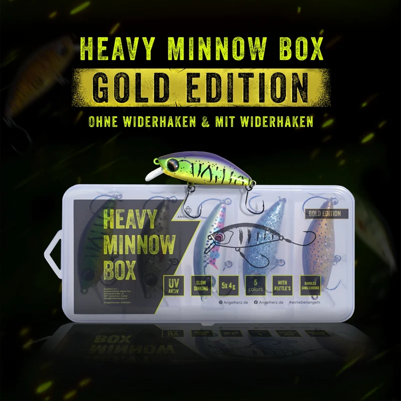 Angelherz® Heavy Minnow Box – UV-aktive Forellenköder mit Rassel