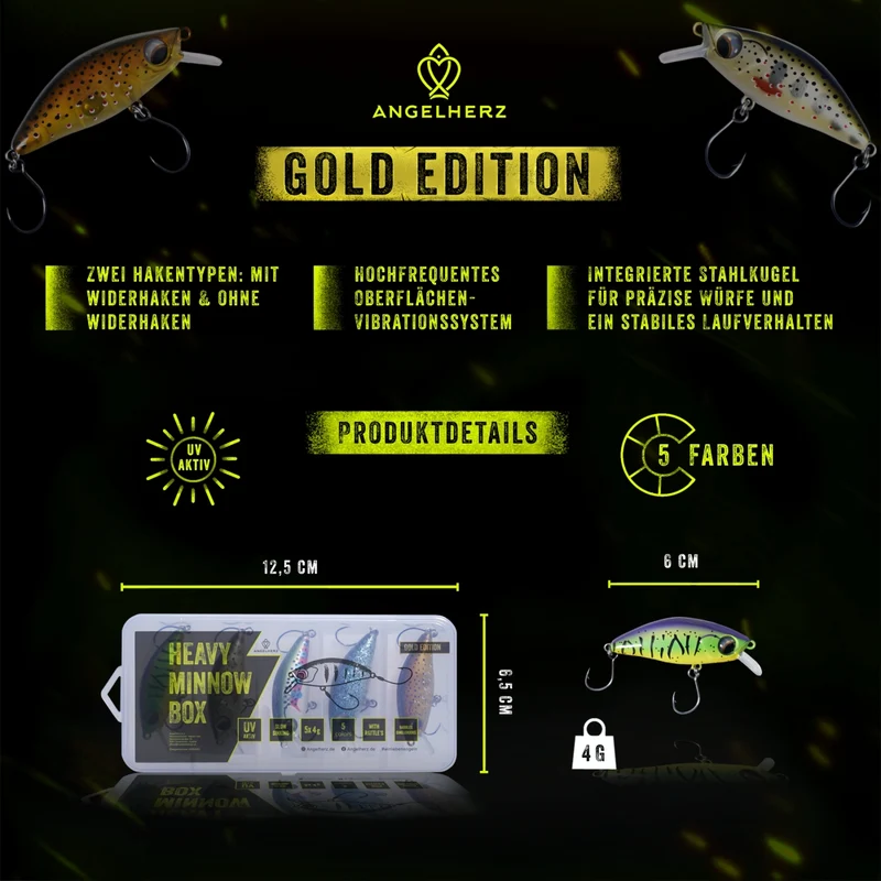 Angelherz® Heavy Minnow Box – UV-aktive Forellenköder mit Rassel