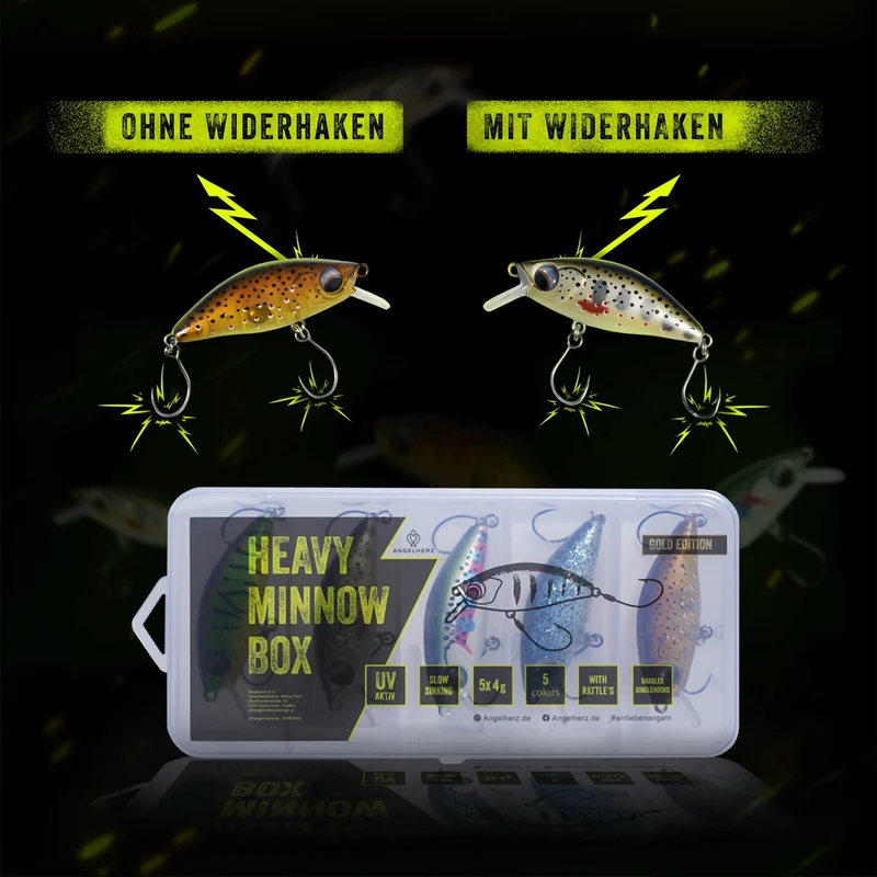 Angelherz® Heavy Minnow Box – UV-aktive Forellenköder mit Rassel