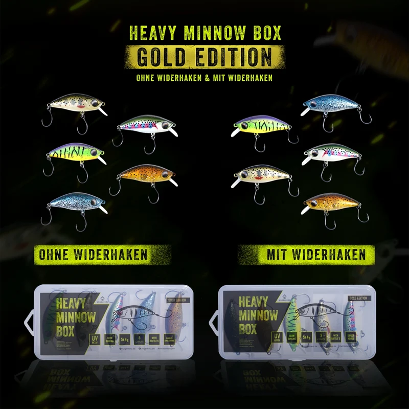 Angelherz® Heavy Minnow Box – UV-aktive Forellenköder mit Rassel