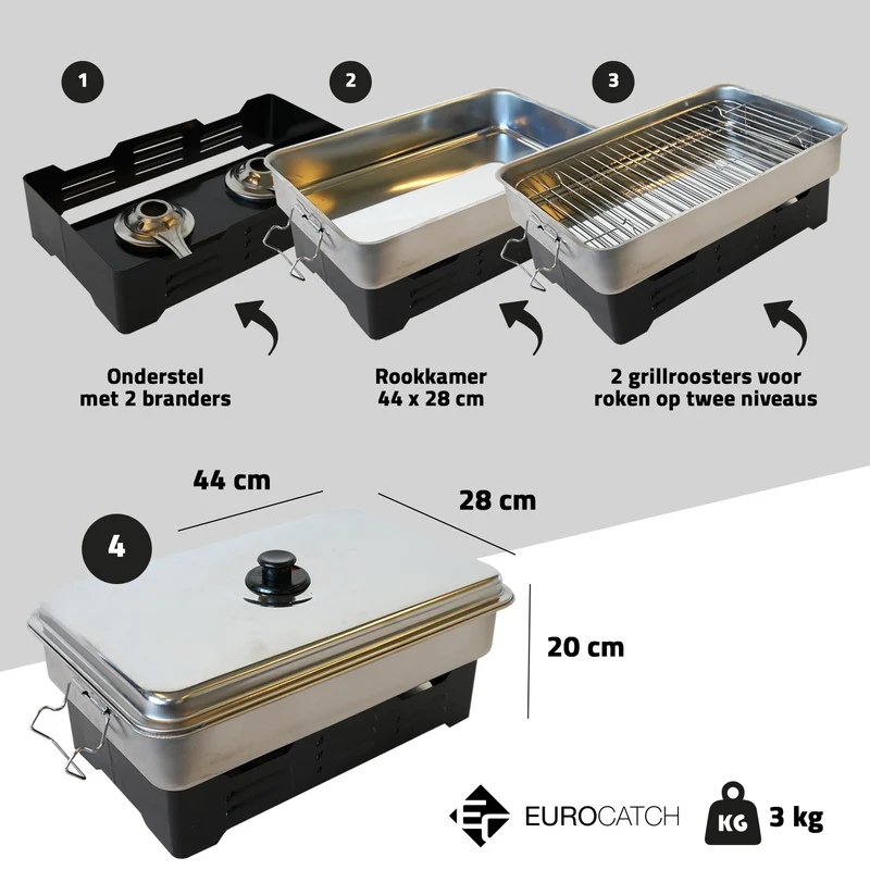 Eurocatch Edelstahl Tischräucherofen Deluxe 40x25x19cm