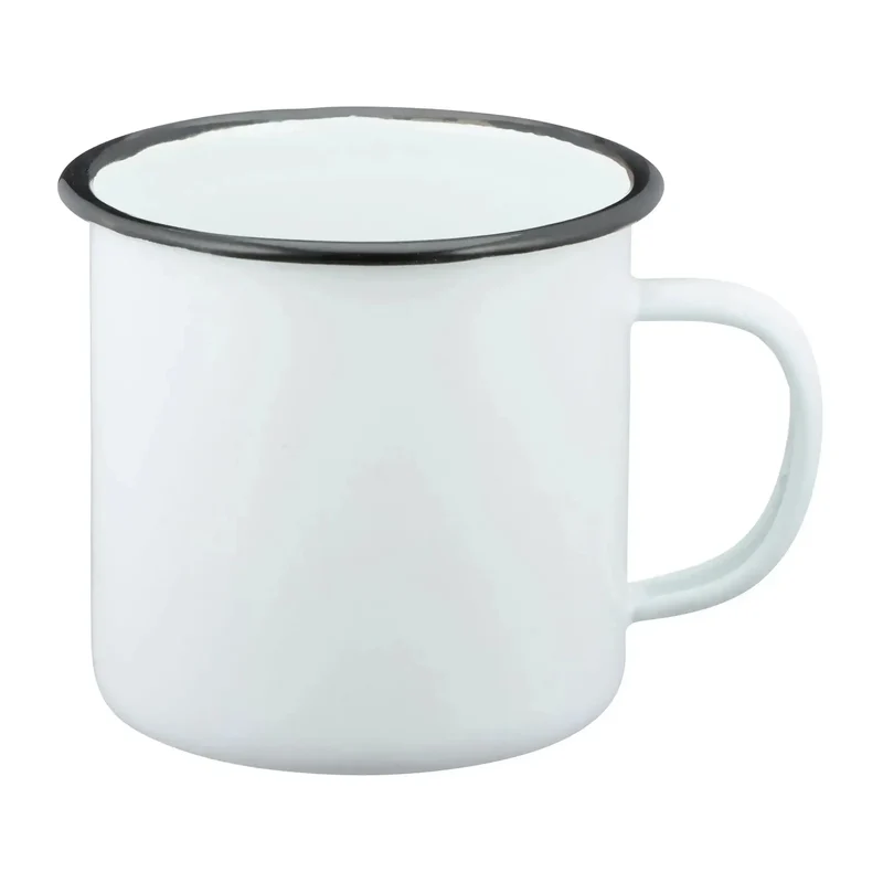Emaille Tasse 300 ml weiß schwarz