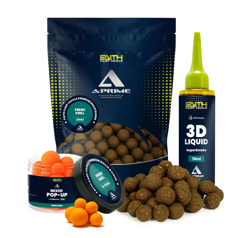 Faith A-Prime Boilie Set – inkl. Pop-Ups & SuperSmoke Liquid – verschiedene Sorten