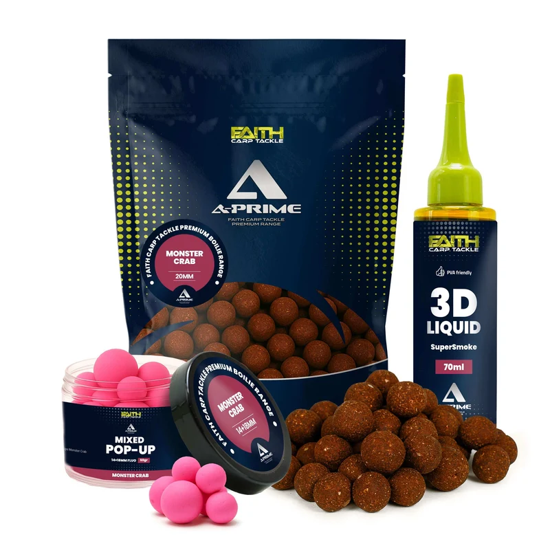 Faith A-Prime Boilie Set – inkl. Pop-Ups & SuperSmoke Liquid – verschiedene Sorten