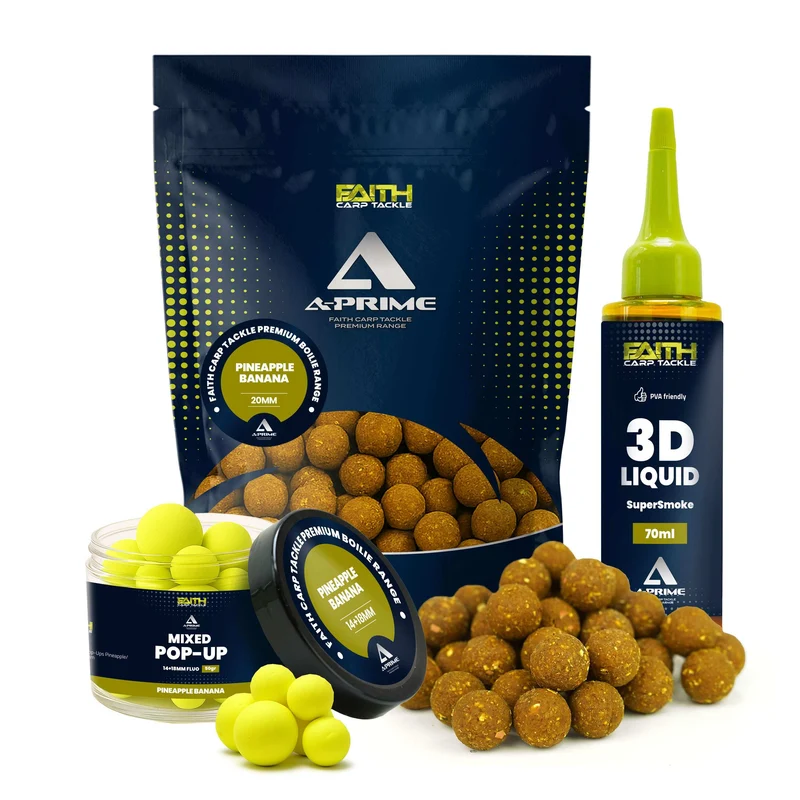 Faith A-Prime Boilie Set – inkl. Pop-Ups & SuperSmoke Liquid – verschiedene Sorten