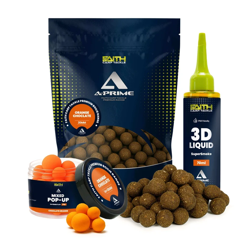Faith A-Prime Boilie Set – inkl. Pop-Ups & SuperSmoke Liquid – verschiedene Sorten