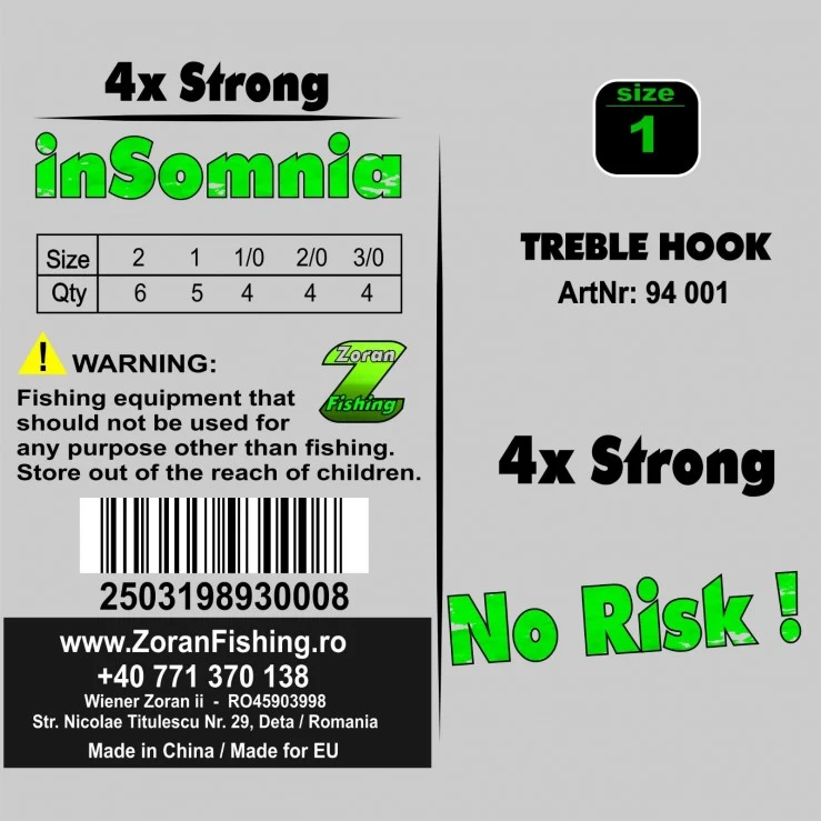 inSomnia Drilling ST66 – 4X Strong Treble Hook für Raubfischangeln