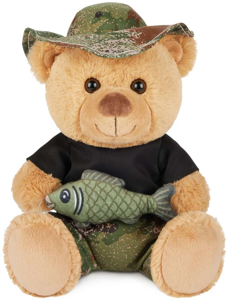 Teddybär Angler mit Fisch und Anglerhut - 25 cm