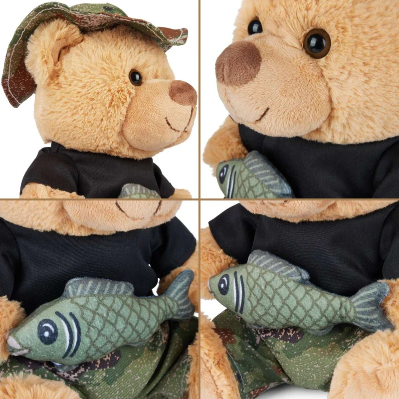 Teddybär Angler mit Fisch und Anglerhut - 25 cm