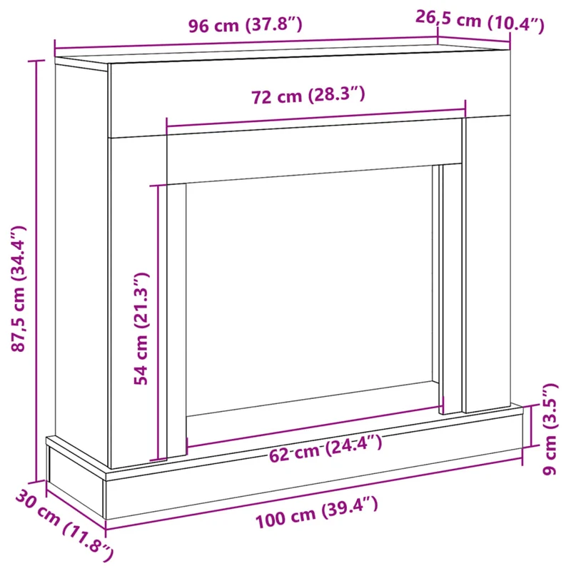Kaminkonsole Elektrokamin Kaminrahmen 100x30x87,5 cm Artisan Eiche Holzwerkstoff