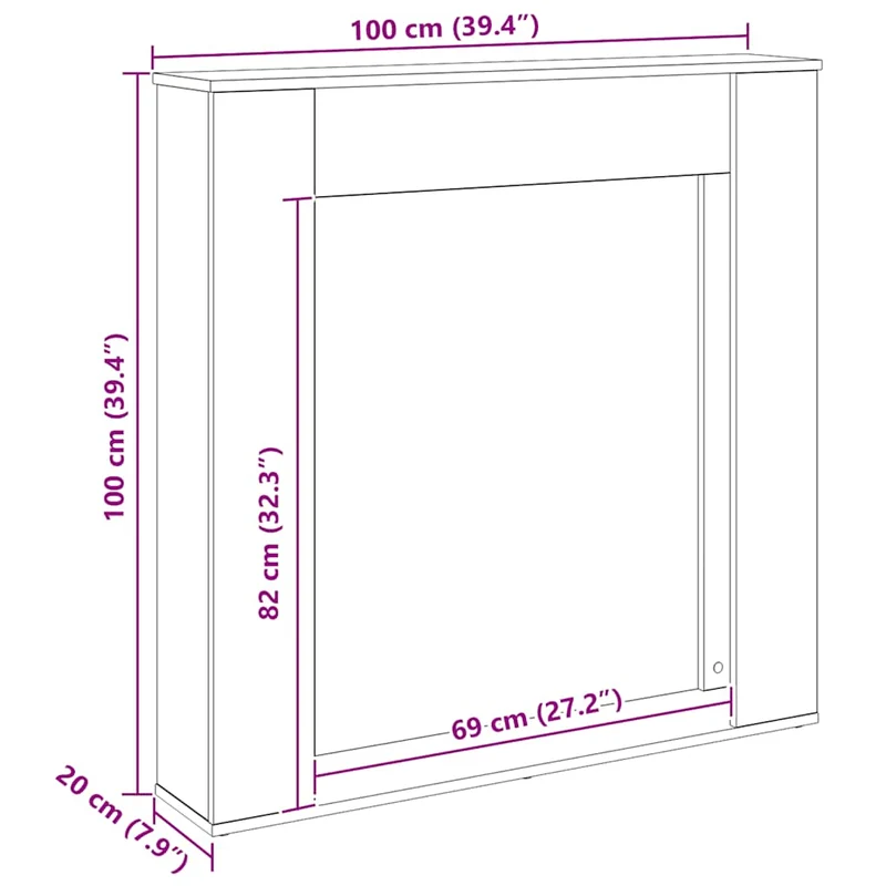 Kaminkonsole Elektrokamin Kaminrahmen 100x20x100 cm Artisan Eiche Holzwerkstoff