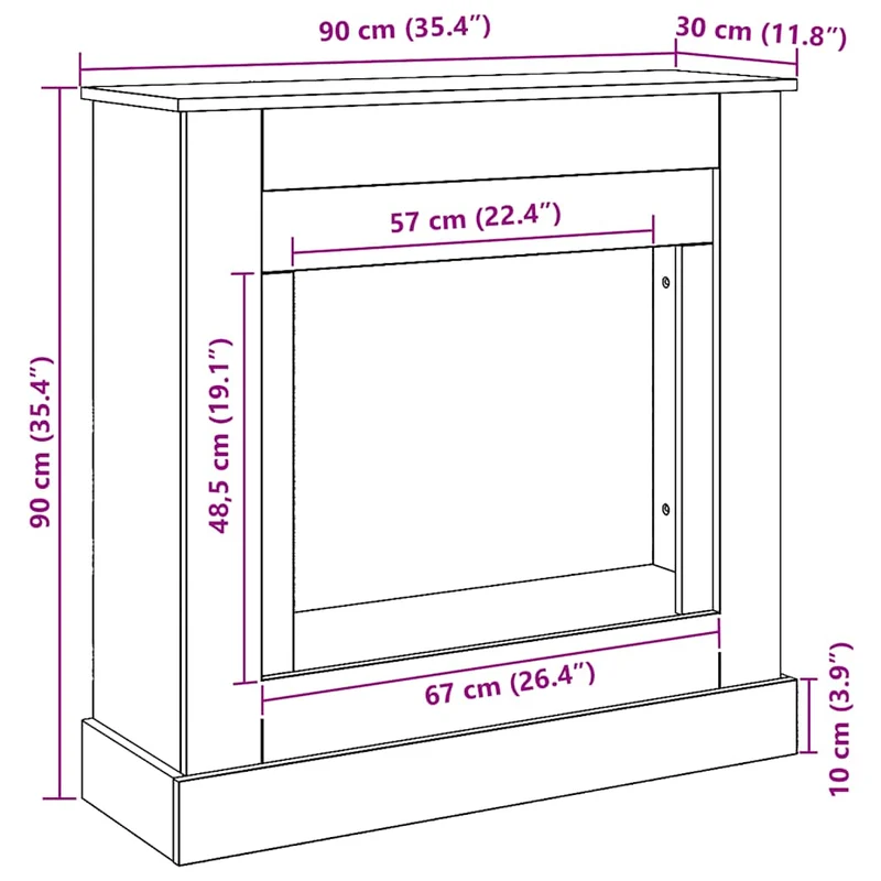 Kaminkonsole Elektrokamin Kaminrahmen 90x30x90 cm Artisan Eiche Holzwerkstoff