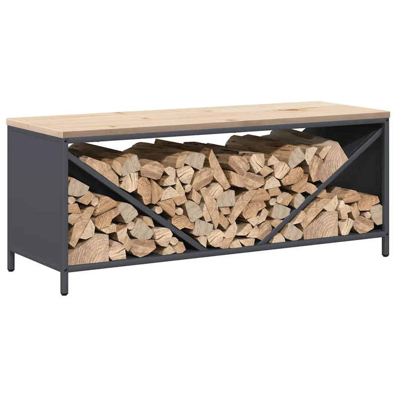 Kaminholzregal mit Sitzbank Brennholzregal 100 cm Stahl Kiefer Anthrazit