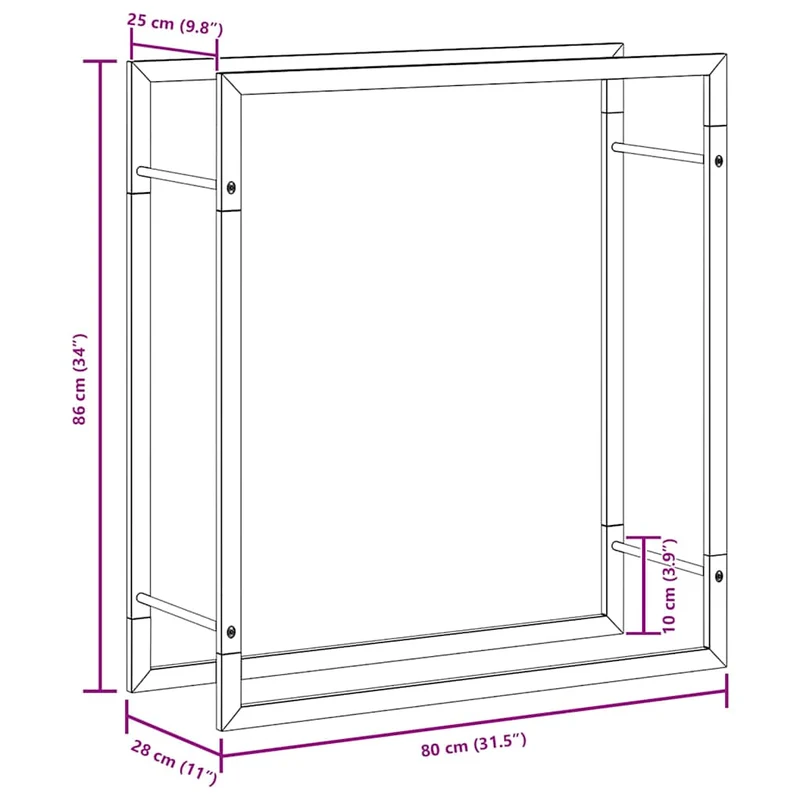 Kaminholzregal Brennholzregal 80x28x86 cm Stahl Schwarz kompakt Wandhalterung