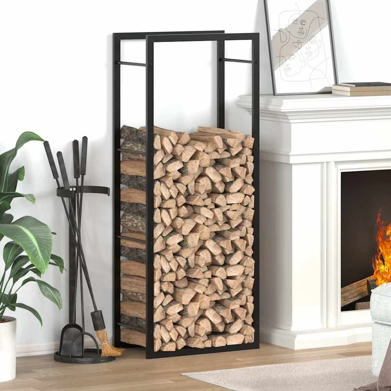Kaminholzregal Brennholzregal 50x28x132 cm Stahl Schwarz schmal hoch