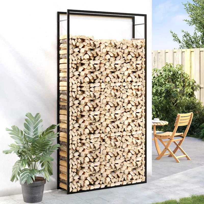 Kaminholzregal Brennholzregal 110x28x214 cm Stahl Schwarz hoch schmal