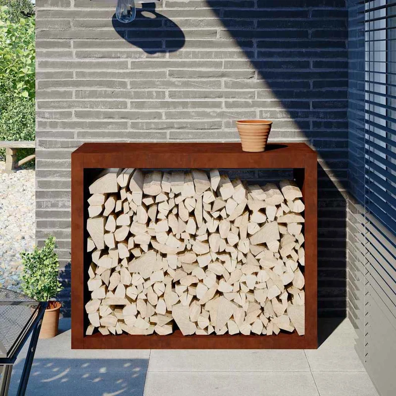 Kaminholzregal Brennholzregal 100x40x80 cm Cortenstahl Wetterfeststahl Rostoptik