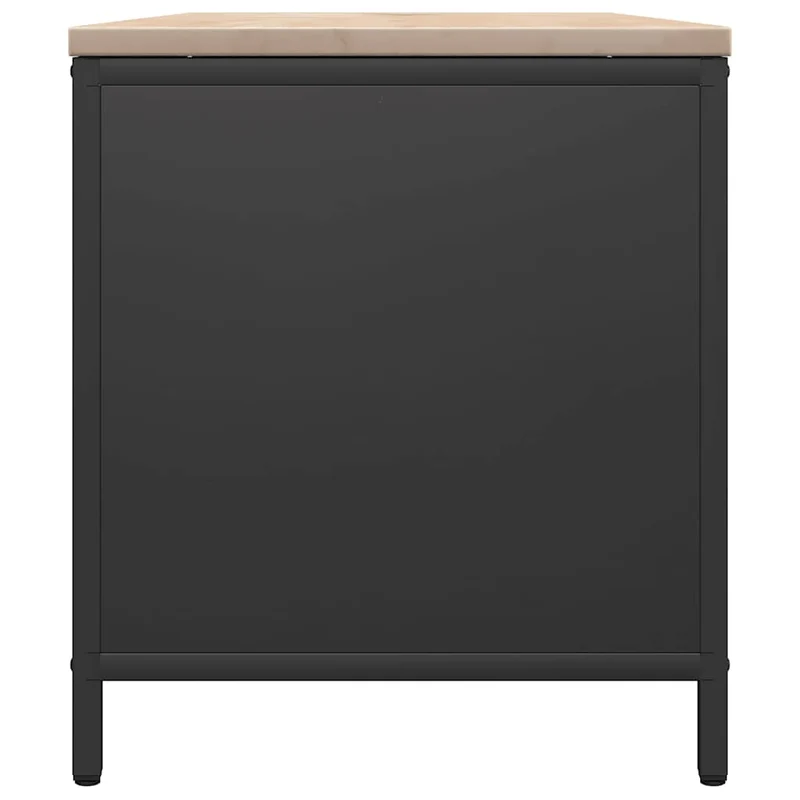 Kaminholzregal mit Sitzbank Brennholzregal 100 cm Stahl Kiefer Holzbank Schwarz
