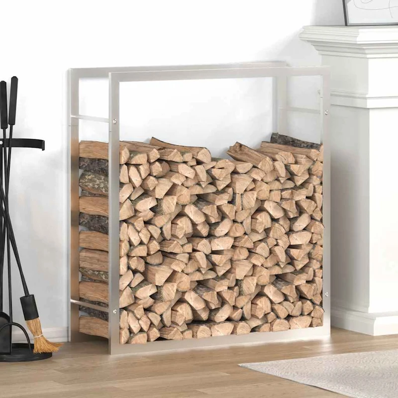 Kaminholzregal Brennholzregal 80x28x86 cm Edelstahl Holzständer Kamin Silber