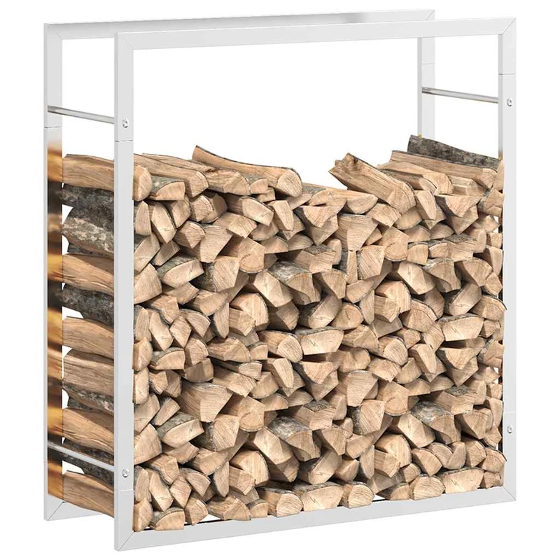 Kaminholzregal Brennholzregal 80x28x86 cm Edelstahl Holzständer Kamin Silber