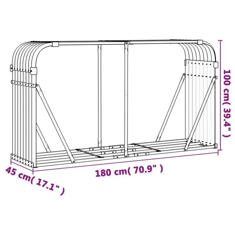 Brennholzregal Kaminholzregal 180x45x100 cm verzinkter Stahl Anthrazit Außen