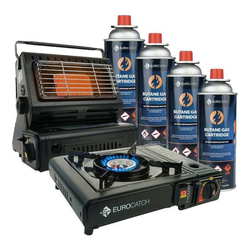 Eurocatch Gaskocher & Heizung – Camping-Set – inkl. Gaskartuschen