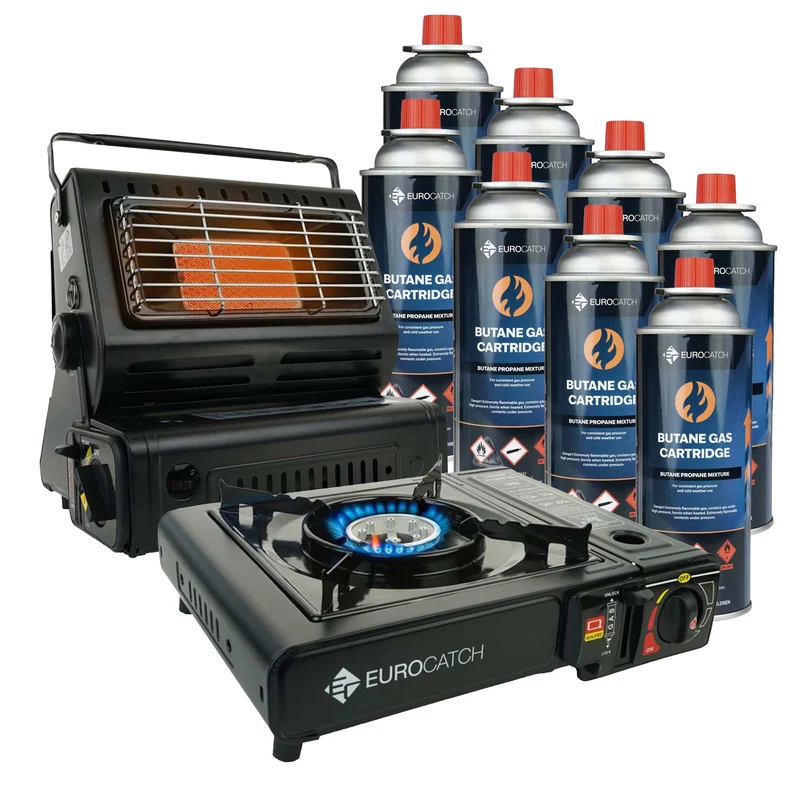Eurocatch Gaskocher & Heizung – Camping-Set – inkl. Gaskartuschen