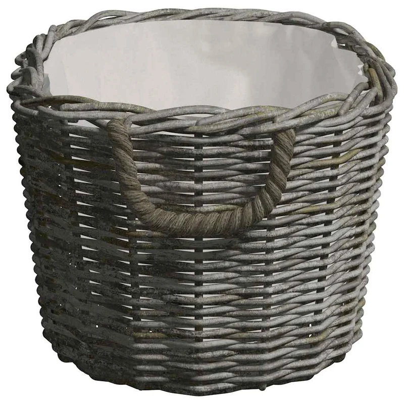 Kaminholzkorb Brennholzkorb Weide 59x42x28 cm Holzkorb mit Griffen Grau