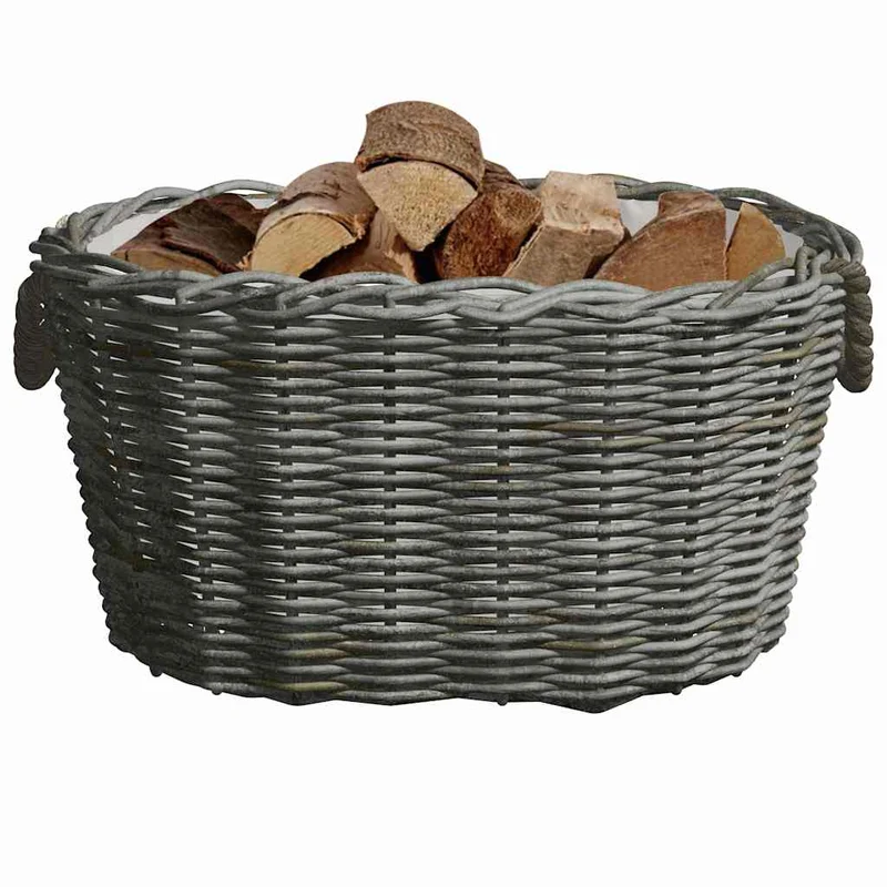 Kaminholzkorb Brennholzkorb Weide 59x42x28 cm Holzkorb mit Griffen Grau