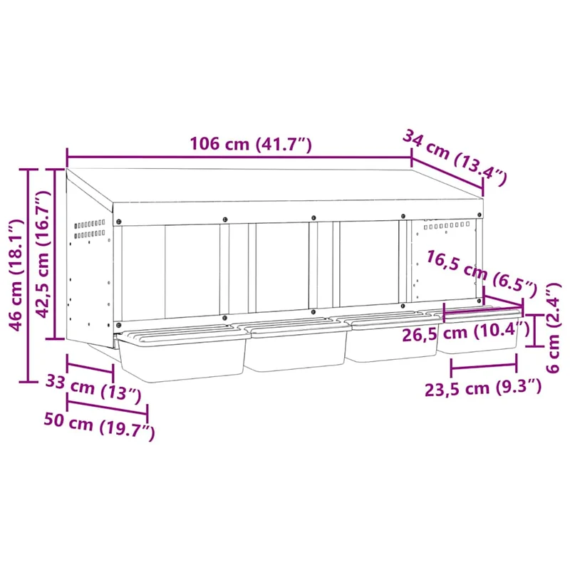 Abrollnest Hühner 4-fach Legenest Metall 106x50x46 cm Wandmontage Eierfach