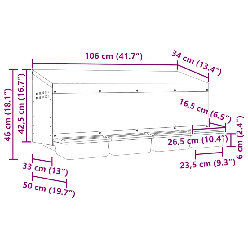 Abrollnest Hühner 4-fach Legenest Metall 106x50x46 cm Wandeinbau Eierfach