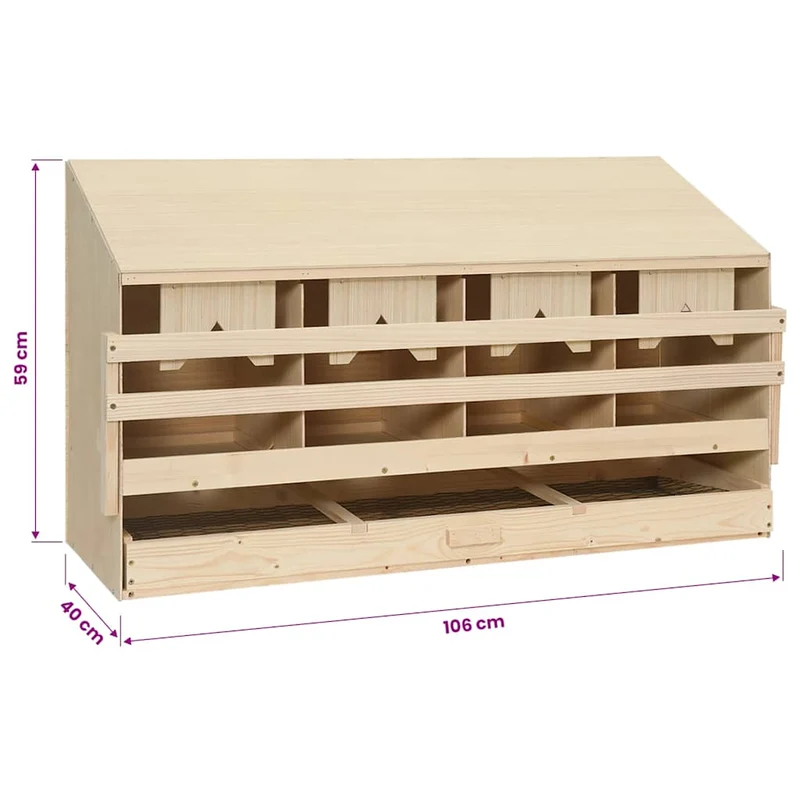 Abrollnest Hühner 4-fach Legenest Holz 106x40x59 cm Schrägdach Eierfach