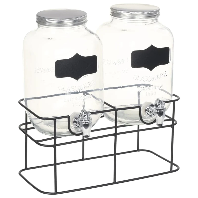 Getränkespender 2 er Set mit Ständer 2 x 4 L Glas Zapfhahn Wasserspender