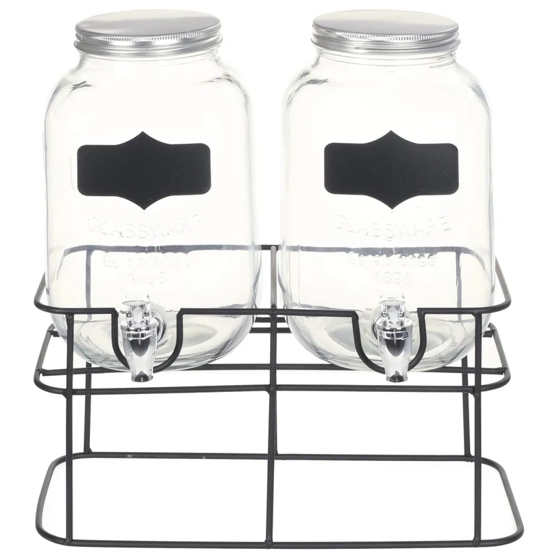 Getränkespender 2 er Set mit Ständer 2 x 4 L Glas Zapfhahn Wasserspender