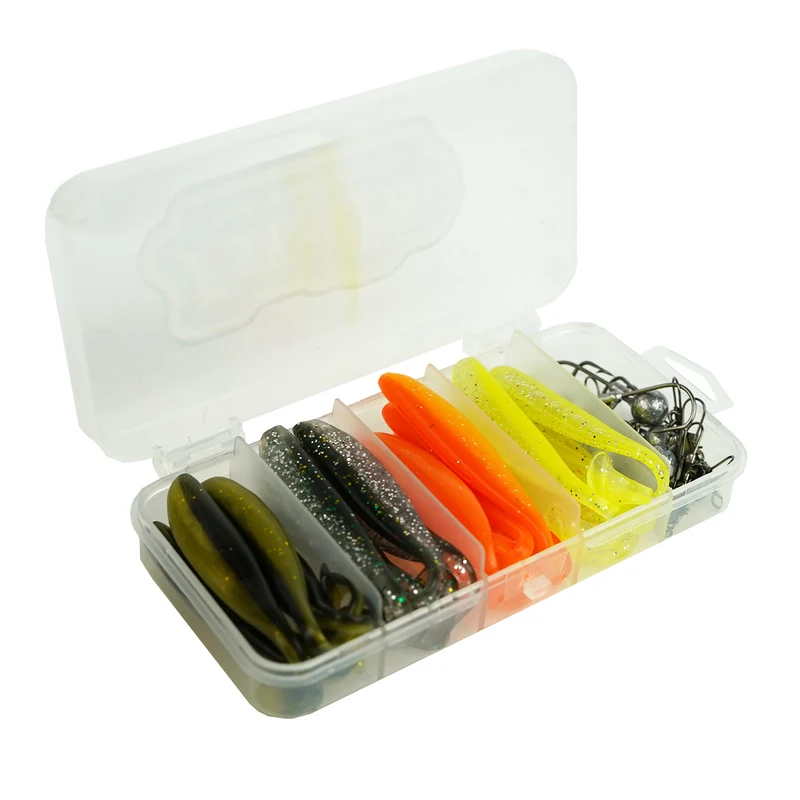 FISH-XPRO Gummifische Set 36 teilig mit Jigköpfen und Tacklebox Zander Köder Set