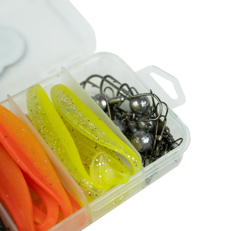 FISH-XPRO Gummifische Set 36 teilig mit Jigköpfen und Tacklebox Zander Köder Set