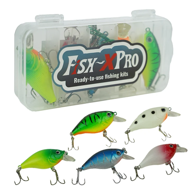 FISH-XPRO Angelköder-Set 5-teilig – Wobbler, Drillinge & Stahlvorfächer