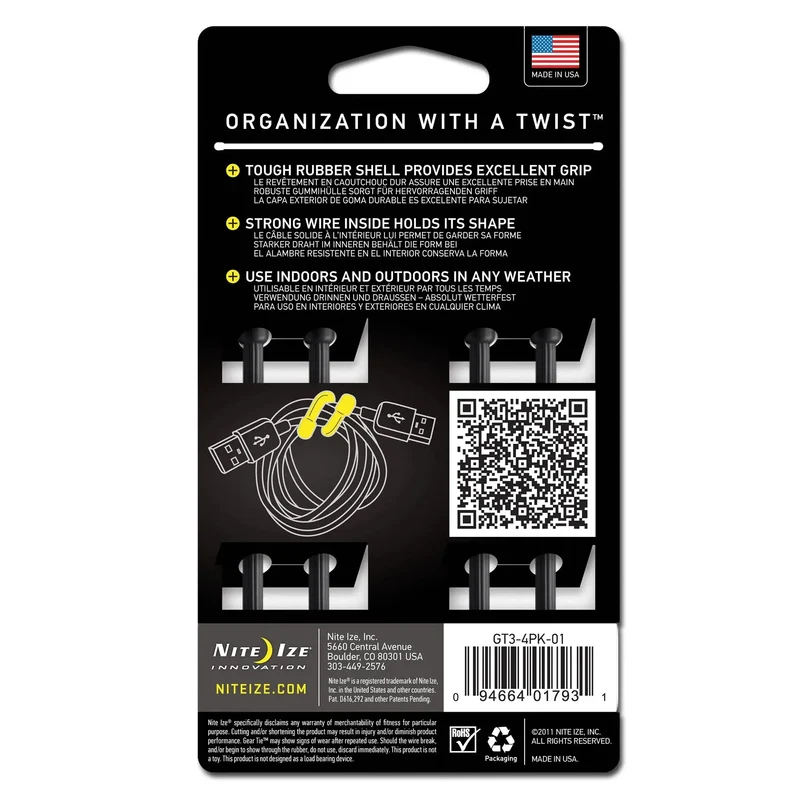Gear Tie Original Gr.3 schwarz 4er Pack