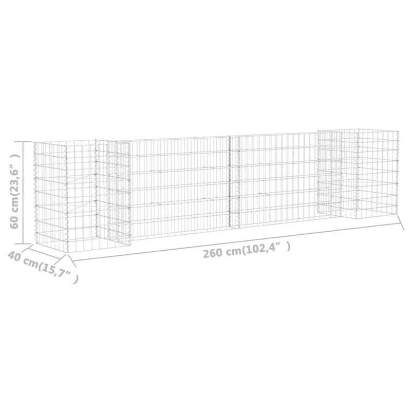 Gabionen Pflanzkorb H-Form Stahldraht 260x40x60 cm verzinkt Gabionenwand Pflanzkasten