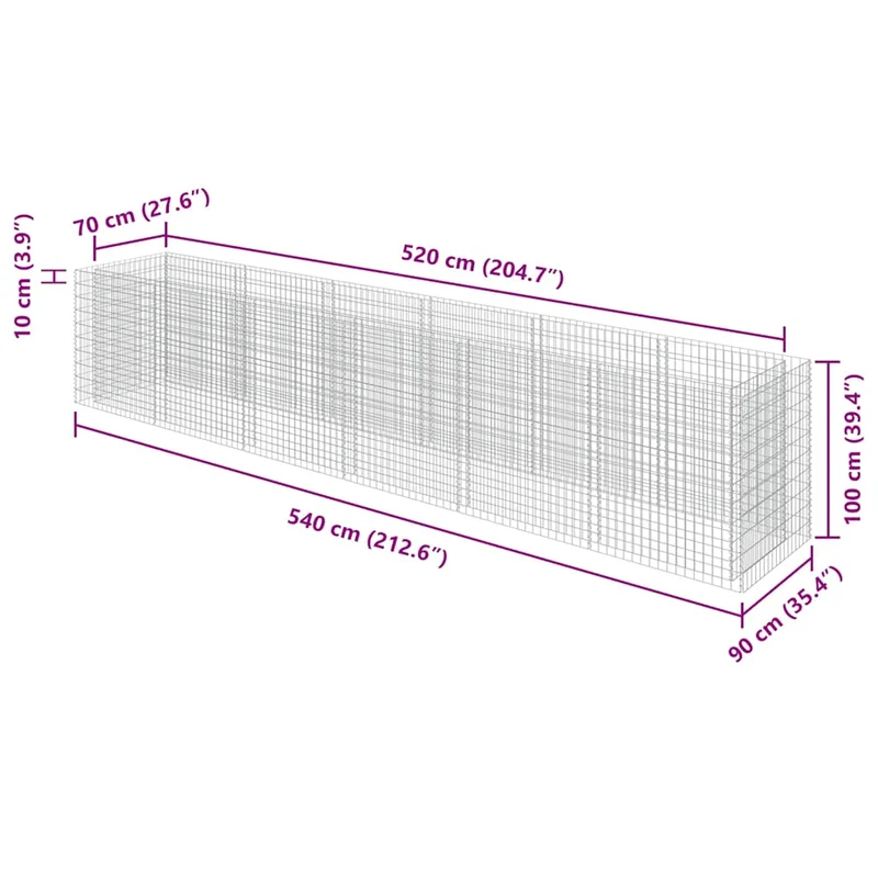 Gabionen Hochbeet Stahl 270×90×100 cm Steinkorb Pflanzkübel Blumenbeet