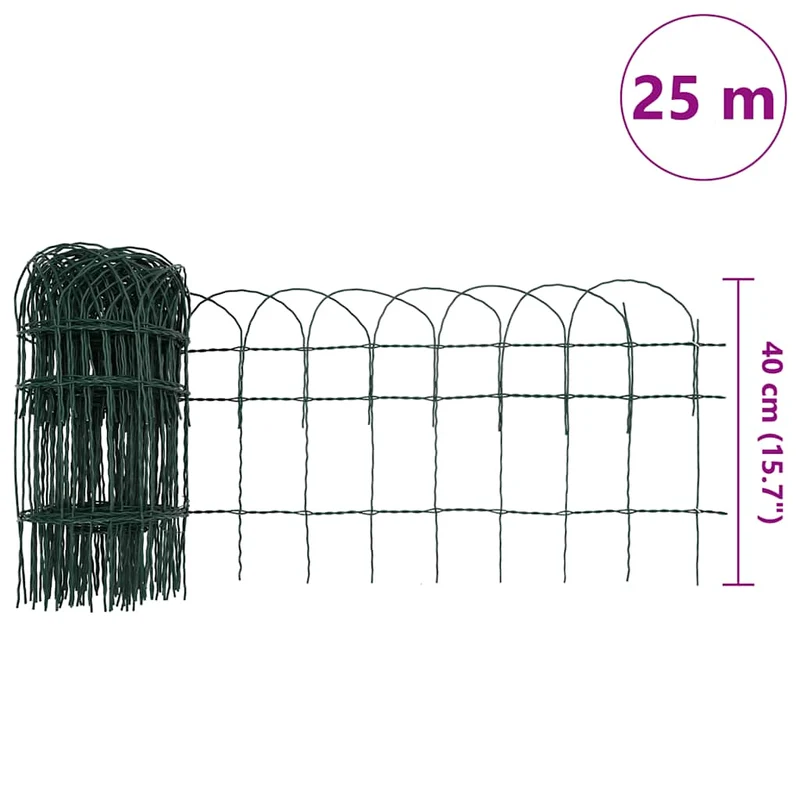 Beeteinfassung Beetzaun Pulverbeschichtetes Eisen 25 x 0,4 m Grün Eisenzaun