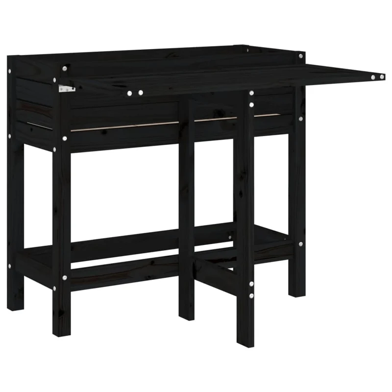 Pflanztisch Pflanzkasten mit Klappbarer Tischplatte Schwarz Massivholz 84x73x75 cm