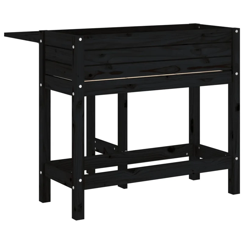 Pflanztisch Pflanzkasten mit Klappbarer Tischplatte Schwarz Massivholz 84x73x75 cm